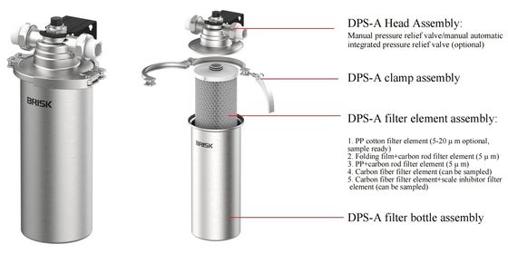 Prefiltro de acero inoxidable de 5 micras con válvula de alivio de presión manual