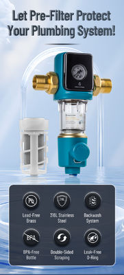 Grado alimenticio de acero inoxidable pantalla de agua de prefiltro de agua de grifo de alto flujo sistema de purificación doméstico seguro