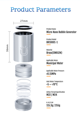 Generador de micro y nano burbujas de latón para limpieza profunda y uso seguro del agua con conexión a grifo