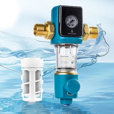 Filtro de sedimentos de giro descendente con raspador automático y sistema de sifón de 40 micras, libre de BPA, para prefiltración de agua residencial