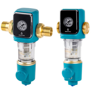 Filtro de pre-filtración giratorio con sifón de 40 micras y descarga automática sin BPA para sistemas de agua domésticos con limpiador raspador integrado