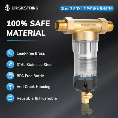 Filtro de agua previo de grado alimenticio más reciente de 50 micras, diseño reutilizable con sistema de retrolavado y limpieza profunda para agua doméstica