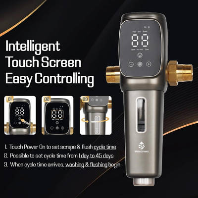 NSF Certified Intelligent Touch Screen Anti Freeze Water Prefilter with 1-99 Days Adjustable Cleaning Interval and Automatic Spin Down Filter