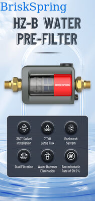 BriskSpring HZ-B-BS 40 Micron Whole House Sediment Pre Filter with SUS316L Stainless Steel Mesh and 7 T/H High Flow Capacity
