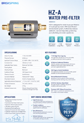 Filtro de sedimentos prefiltro para toda la casa BriskSpring HZ-A 7 T/H de 40 micrones con instalación giratoria de 360 grados