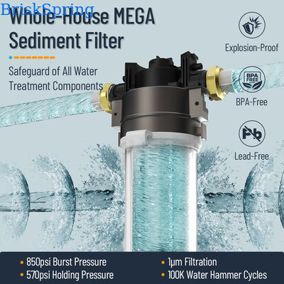 BriskSpring N1-2C-BS Whole House Water Filtration System with 1-10 Micron Filtration and 3 T/H Flow Rate Featuring Quick-Service Cartridge