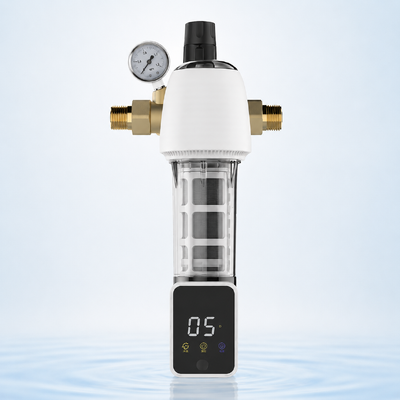 Filtro de sedimentos BriskSpring F3-W1-BS para toda la casa con purga giratoria, malla de acero inoxidable SUS316L de 40 micras y manómetro integrado