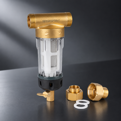 Prefiltro de agua para toda la casa de 40 micrones con malla reutilizable y lavado manual para la eliminación de sedimentos